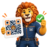 Lew prezentujący gotowy kod QR